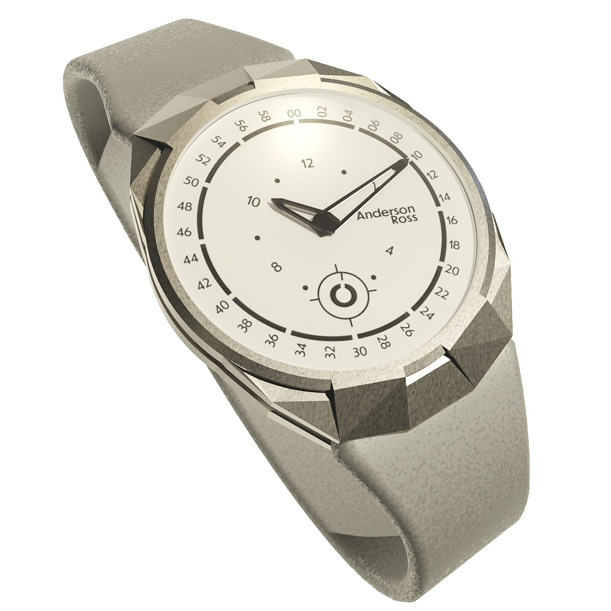 The Anderson Ross Debut wristwatch, three-quarter view on a pale strap.